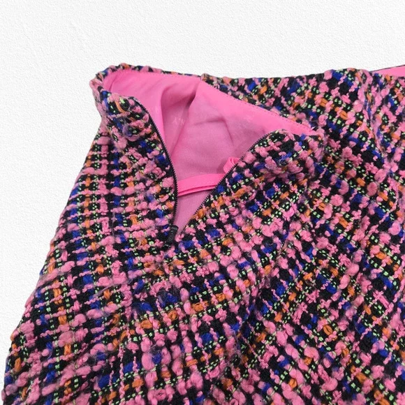 Y2K Pink Tweed Fringe Skirt W.D.N.Y. Silk Blend A-Line Knee Length Skirt Size 8 - Picture 8 of 10